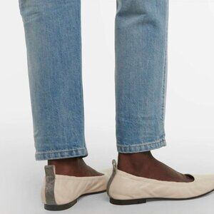 Brunello Cucinelli Vanilla White Beige Flats with Monili Detail Size 40.5 s 9.5